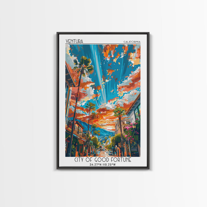Ventura Travel Poster, Framed Canvas Print, Travel Wall Art, City Wall Art, Vintage Travel Print, Retro Travel Print, City Art Print