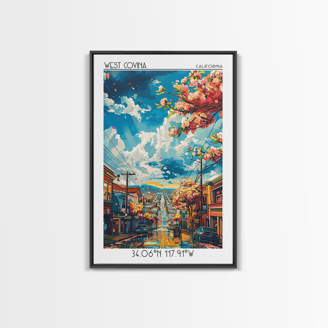 West Covina Travel Poster, Framed Canvas Print, Retro Travel Poster, City Wall Art, Modern Wall Decor, Minimalist Poster, Poster Art