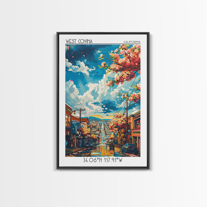 West Covina Travel Poster, Framed Canvas Print, Retro Travel Poster, City Wall Art, Modern Wall Decor, Minimalist Poster, Poster Art