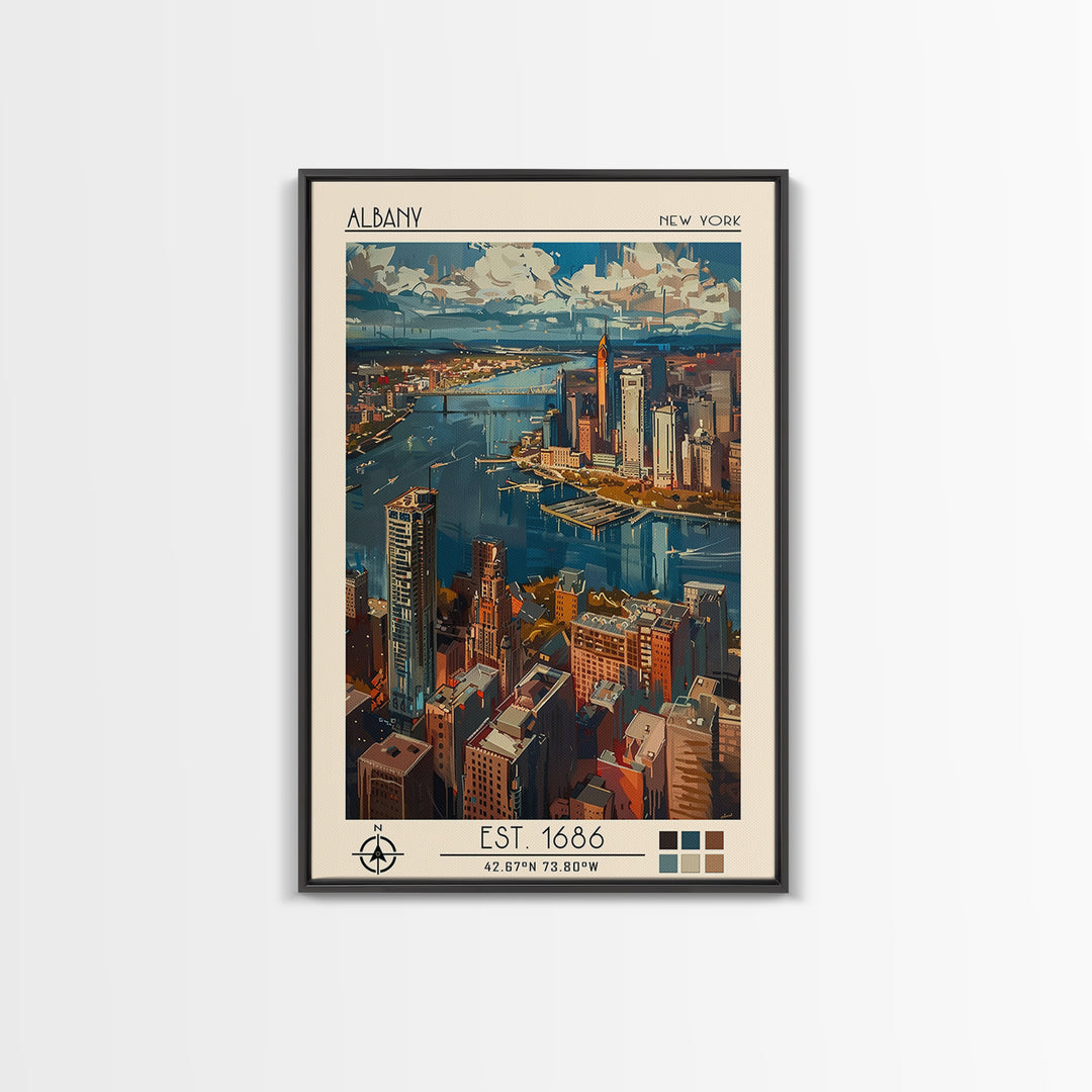 Albany Travel Poster, Framed Canvas Print, City Travel Poster, Travel Wall Art, Home Office Decor, Modern Wall Decor, Retro Wall Art