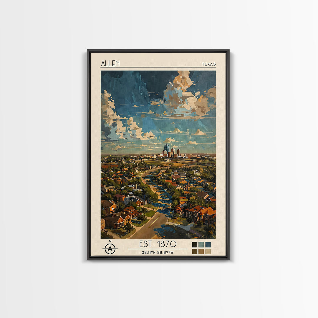 Allen Travel Poster, Canvas Print, City Travel Poster, Vintage City Poster, City Illustration, Wanderlust Gift, Mid Century Wall Art