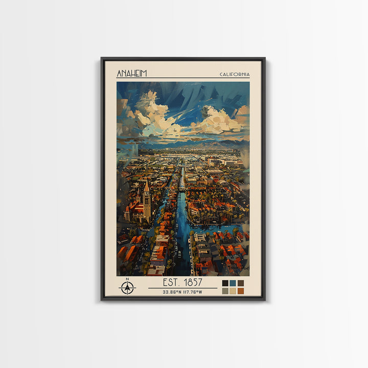Anaheim Travel Poster, Framed Canvas Print, City Art Print, Travel Wall Art, Fine Art Print, Colorful Wall Art, Watercolor Cityscape