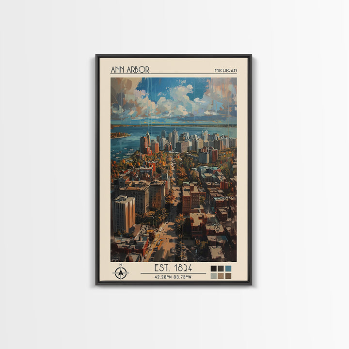 Ann Arbor Travel Poster, Framed Canvas Print, Travel Art Print, Modern Wall Decor, City Wall Art, Minimalist Poster, Travel Wall Art