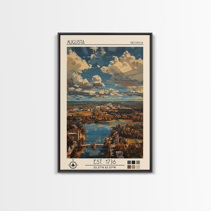 Augusta Travel Poster, Framed Canvas Print, City Travel Poster, Travel Wall Decor, Art Print, Retro Wall Art, Travel Decor, Wall Art