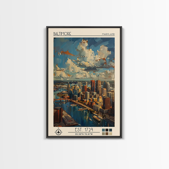 Baltimore Travel Poster, Framed Canvas Print, City Travel Poster, Travel Wall Art, Retro Wall Art, Modern Wall Decor, Fine Art Print