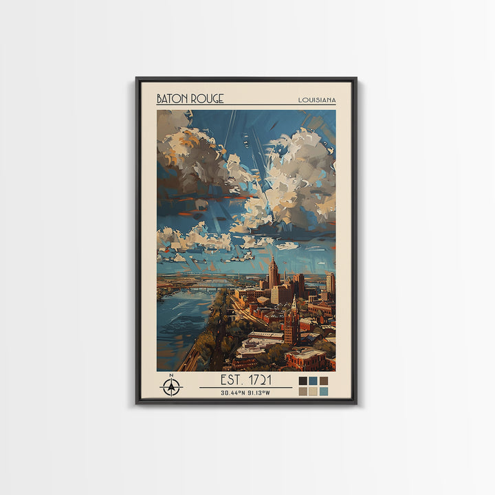 Baton Rouge Travel Poster, Framed Canvas Print, City Art Print, Travel Wall Art, Fine Art Print, Vintage Travel Art, Wanderlust Gift