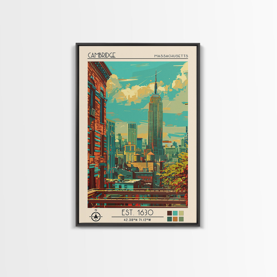 Cambridge Travel Poster, Framed Canvas Print, Retro Travel Poster, City Wall Art, Fine Art Print, Travel Print, Wall Art, Home Decor