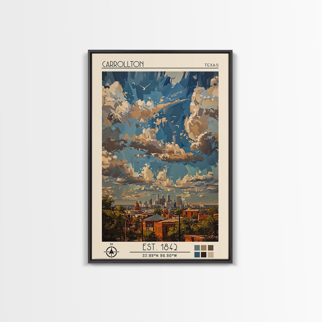 Carrollton Travel Poster, Framed Canvas Print, Travel Prints, Landscape Art, Vintage City Poster, Vintage Travel Print, Poster Print
