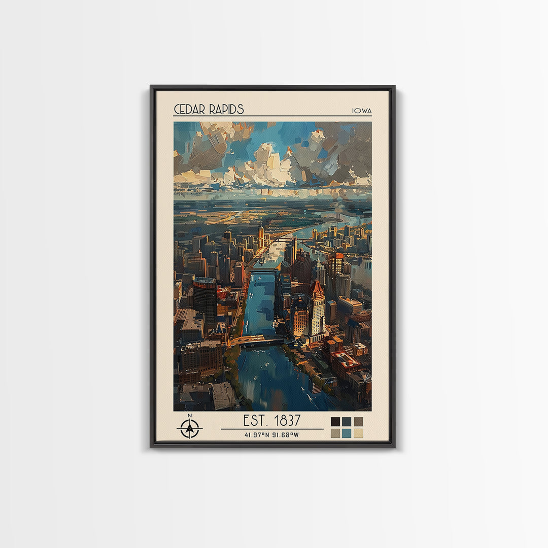 Cedar Rapids Travel Poster, Canvas Print, Travel Prints, Landscape Art, Travel Wall Decor, Living Room Wall Art, Retro Travel Poster