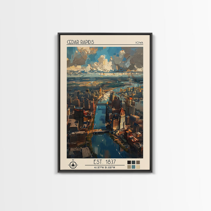 Cedar Rapids Travel Poster, Canvas Print, Travel Prints, Landscape Art, Travel Wall Decor, Living Room Wall Art, Retro Travel Poster