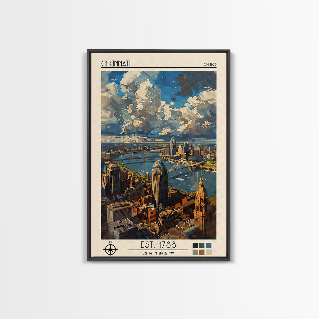 Cincinnati Travel Poster, Canvas Print, City Travel Poster, Travel Wall Decor, Living Room Wall Art, Modern Wall Decor, Travel Print