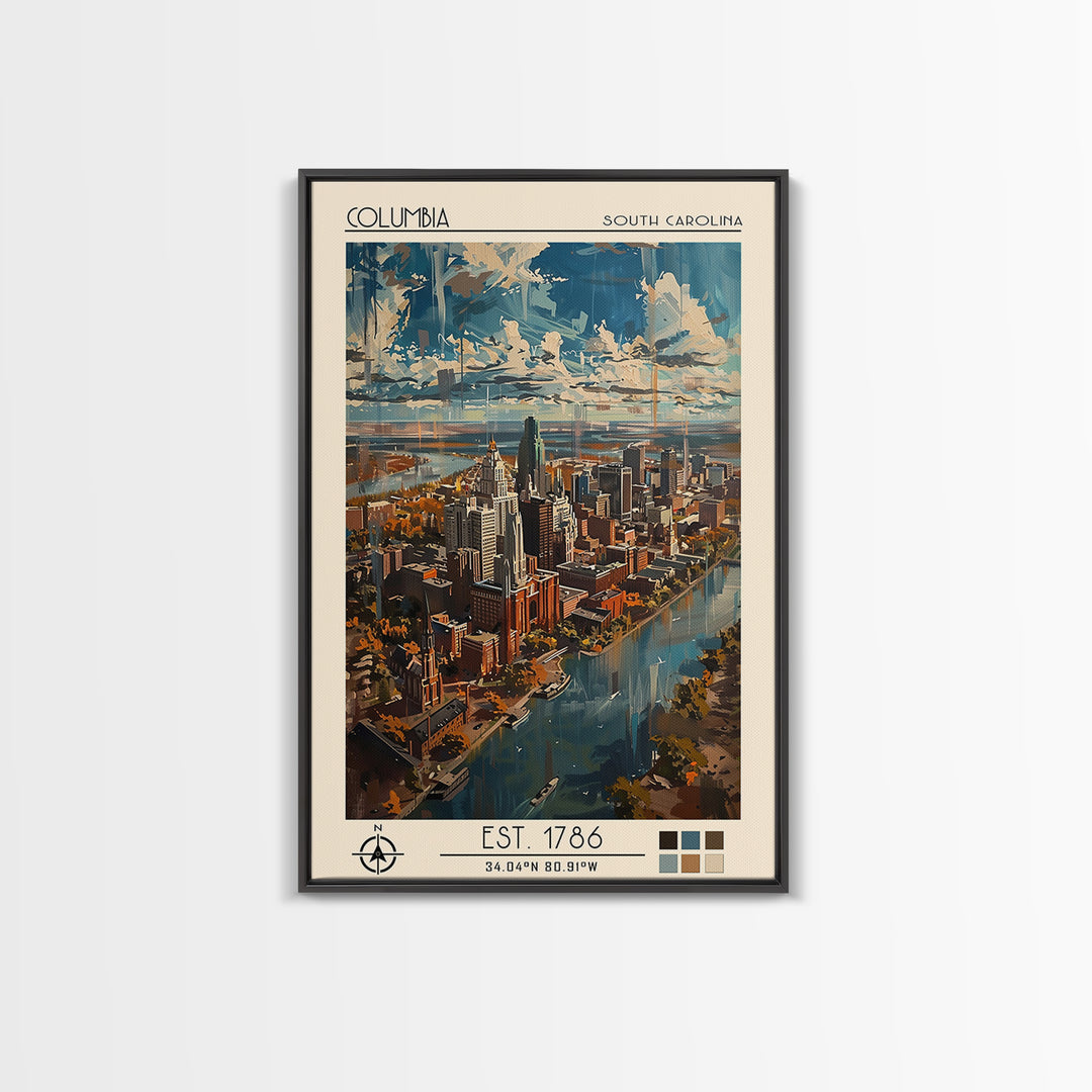 Columbia Travel Poster, Canvas Print, Travel Wall Art, City Wall Art, Poster Art, Travel Art Print, City Illustration, Travel Prints