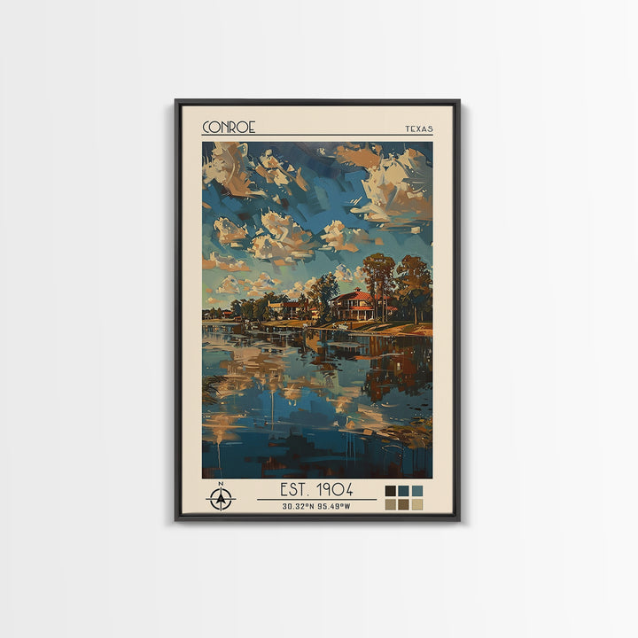 Conroe Travel Poster, Canvas Print, Retro Wall Art, Travel Print, Mid Century Wall Art, Vintage Travel, Poster Art, Travel Art Print