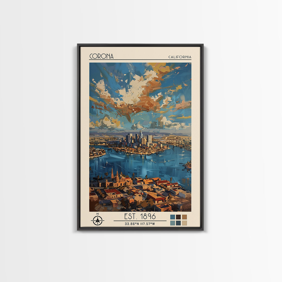 Corona Travel Poster, Framed Canvas Print, Travel Prints, Landscape Art, Fine Art Print, Art Print, Mid Century Wall Art, Poster Art