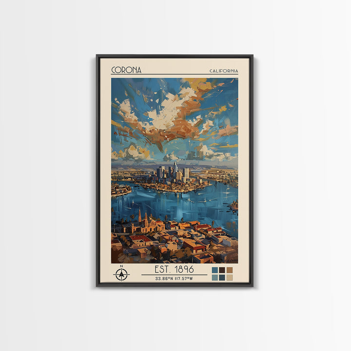 Corona Travel Poster, Framed Canvas Print, Travel Prints, Landscape Art, Fine Art Print, Art Print, Mid Century Wall Art, Poster Art