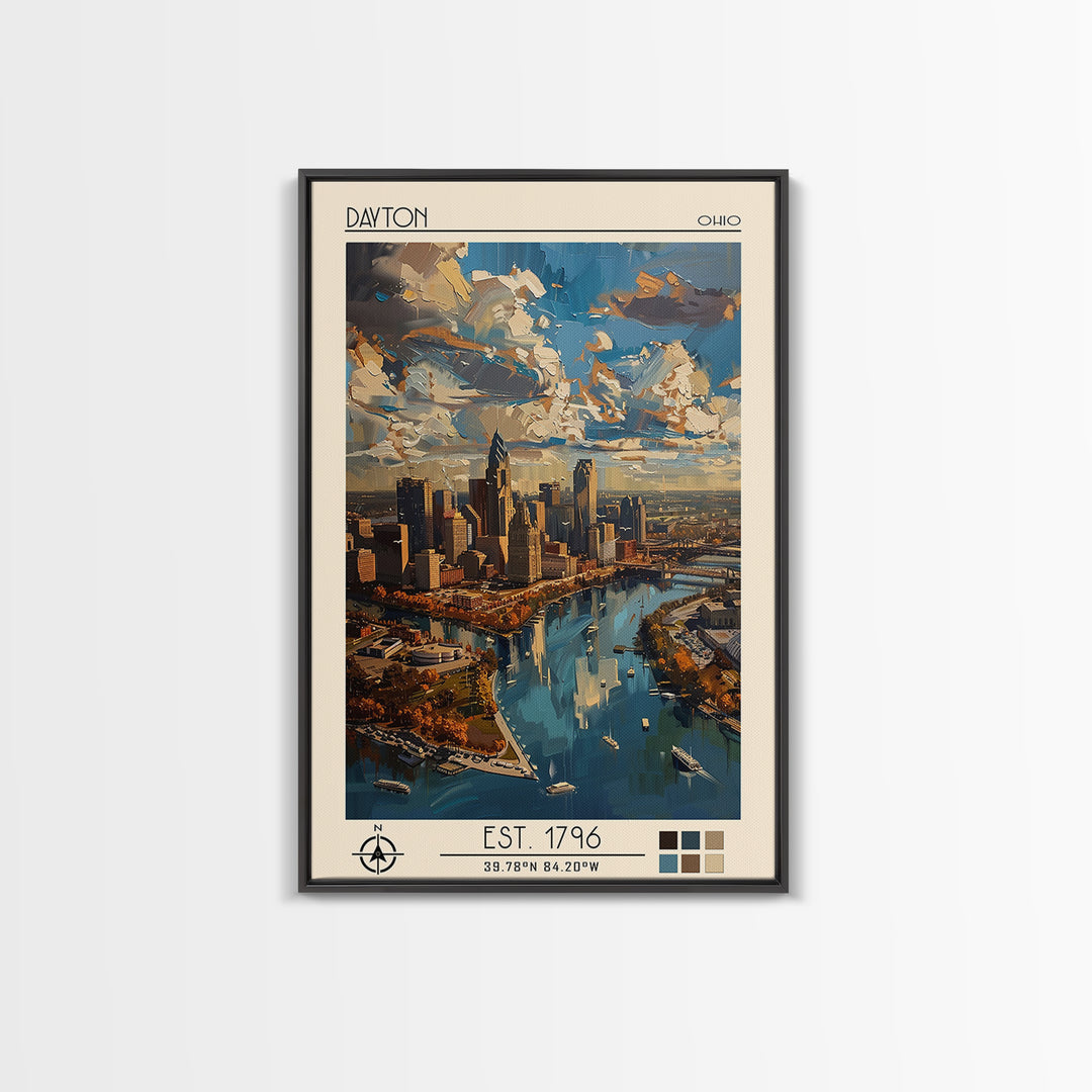 Dayton Travel Poster, Canvas Print, Travel Wall Art, City Wall Art, Colorful Wall Art, Travel Prints, Home Decor, City Travel Poster