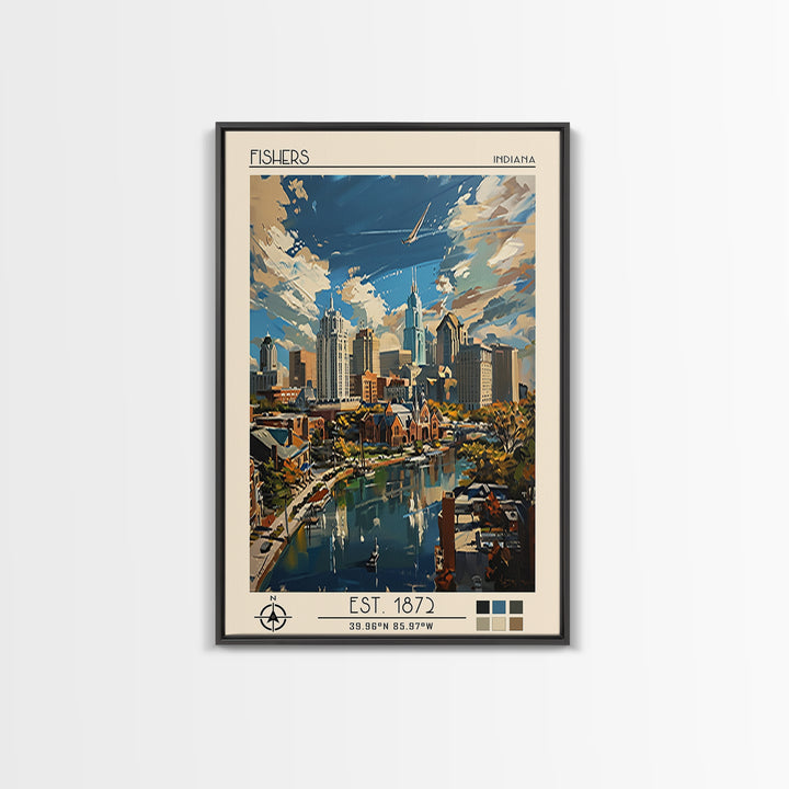 Fishers Travel Poster, Canvas Print, City Travel Poster, Travel Wall Art, Watercolor Cityscape, Gallery Wall Set, Retro Travel Print