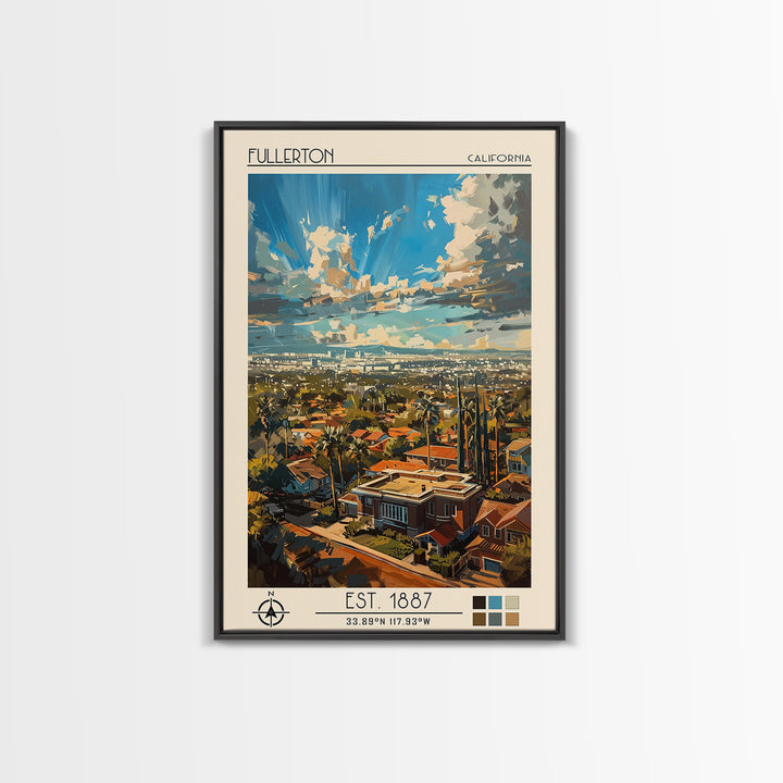 Fullerton Travel Poster, Framed Canvas Print, City Travel Poster, Travel Wall Art, Home Office Decor, Travel Prints, Wanderlust Gift