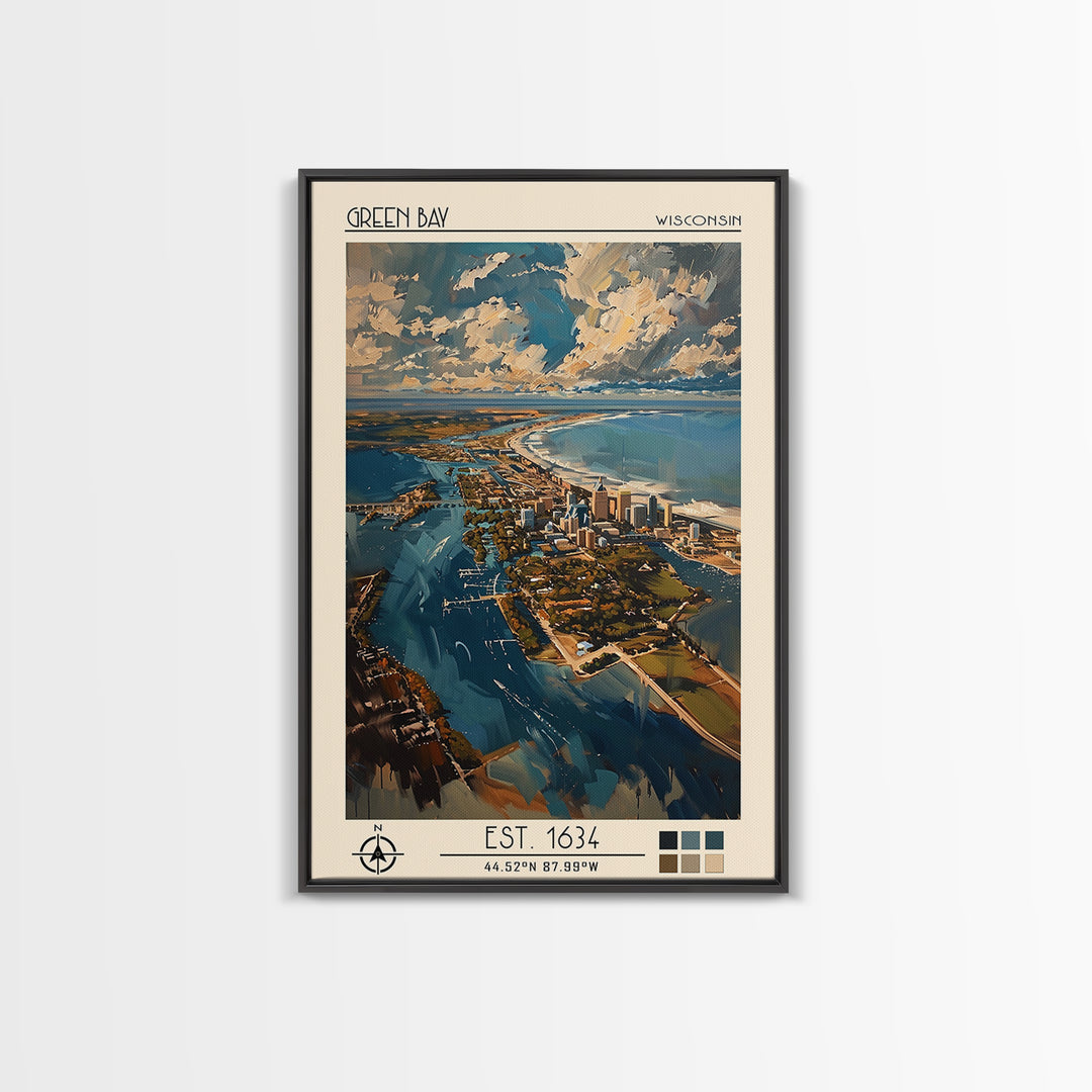 Green Bay Travel Poster, Framed Canvas Print, City Travel Poster, Travel Wall Decor, Travel Prints, Retro Travel Print, Poster Print