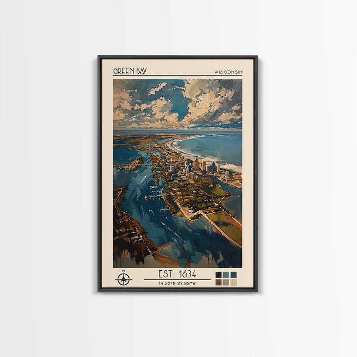 Green Bay Travel Poster, Framed Canvas Print, City Travel Poster, Travel Wall Decor, Travel Prints, Retro Travel Print, Poster Print