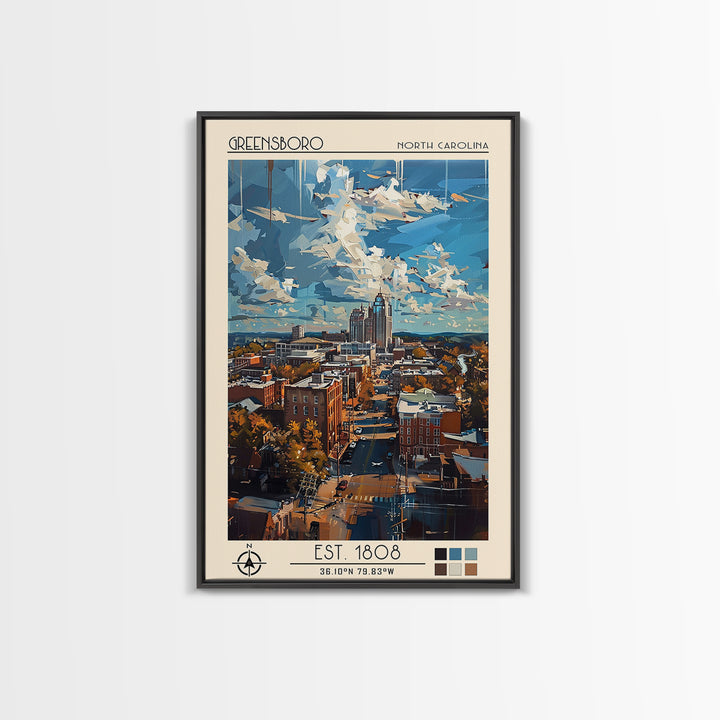 Greensboro Travel Poster, Canvas Print, Travel Prints, Landscape Art, Retro Wall Art, Travel Posters, Travel Art Print, Poster Print