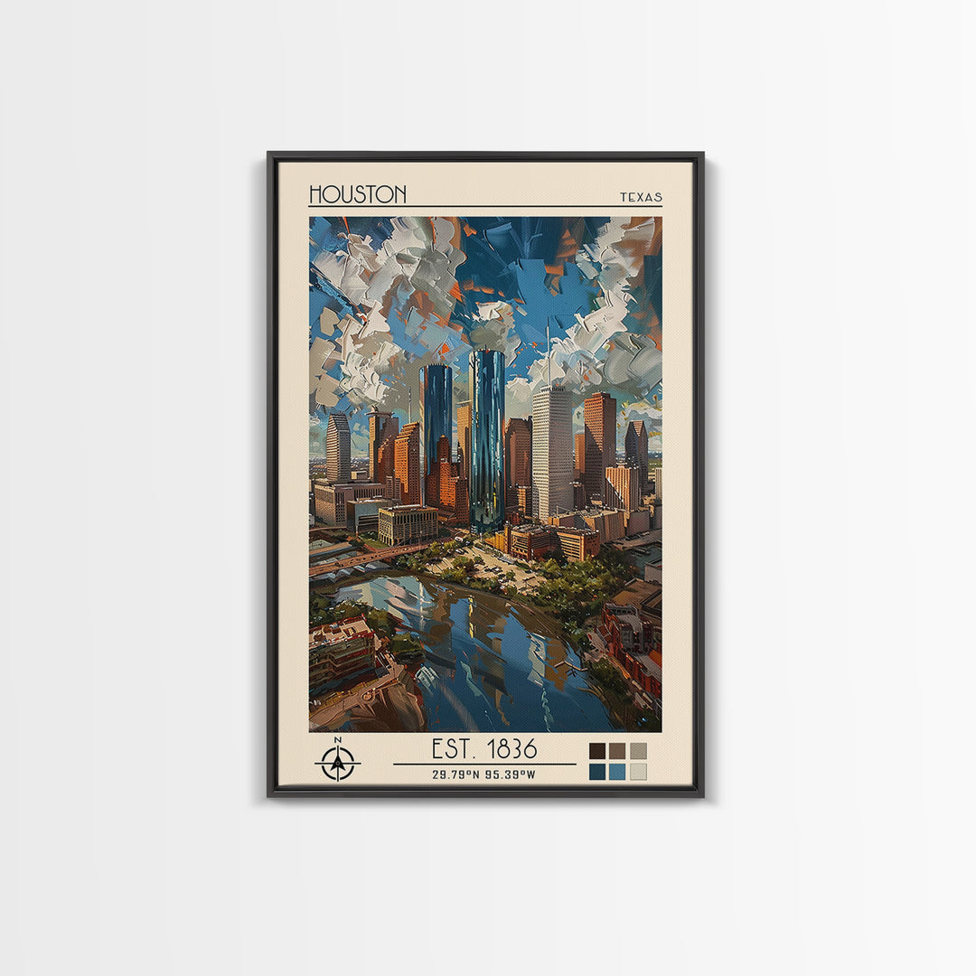 Houston Travel Poster, Framed Canvas Print, Poster Print, Travel Wall Art, Art Print, Travel Decor, Poster Art, Living Room Wall Art