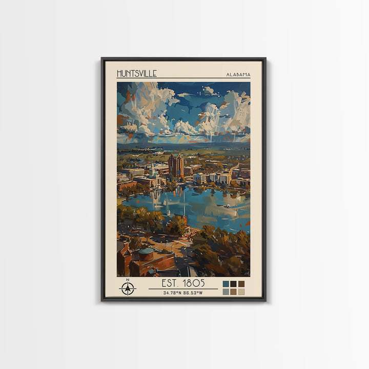 Huntsville Travel Poster, Framed Canvas Print, City Art Print, Travel Wall Art, Vintage Travel Art, Travel Prints, City Illustration