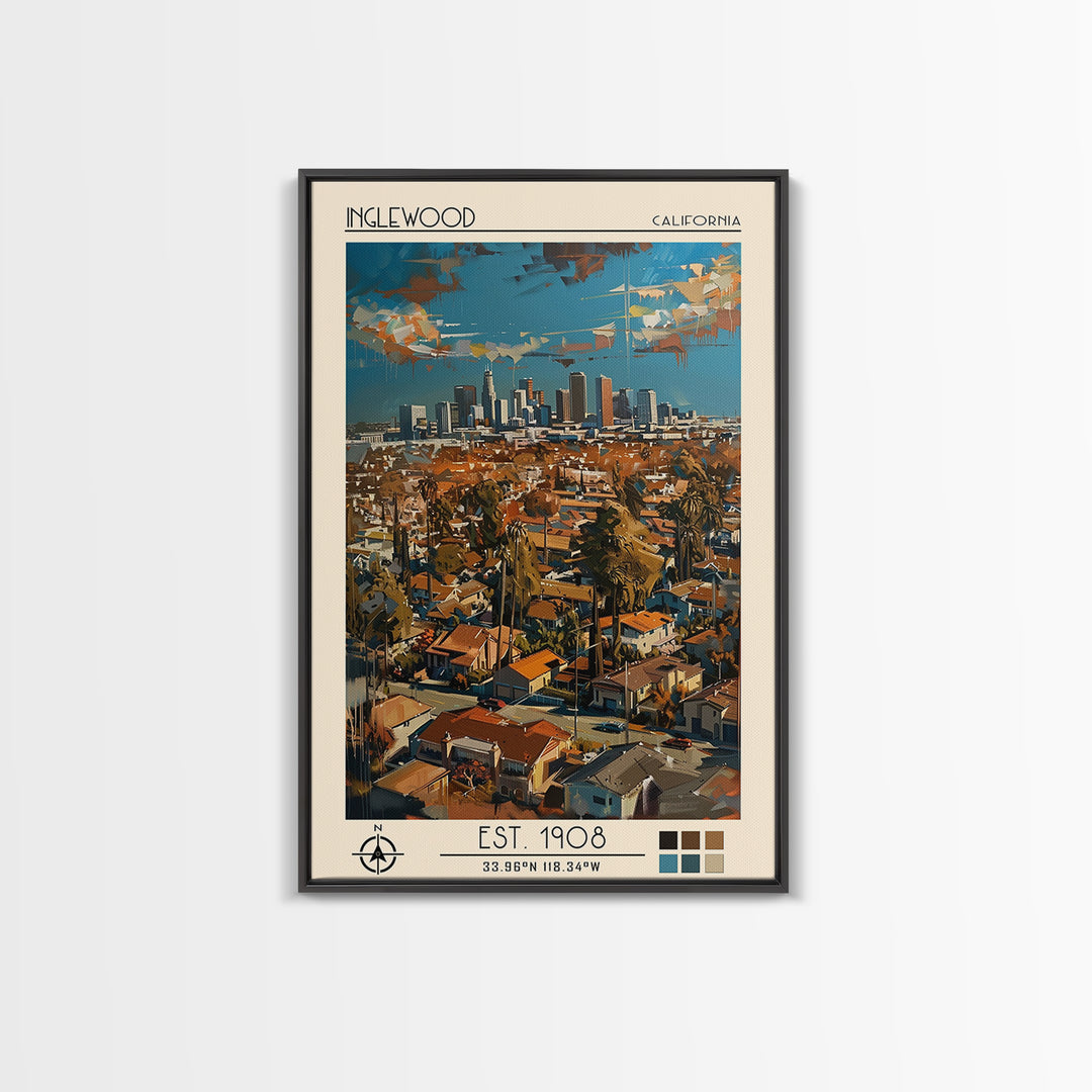 Inglewood Travel Poster, Framed Canvas Print, Poster Print, Travel Wall Art, Modern Wall Decor, Retro Travel Print, Travel Art Print