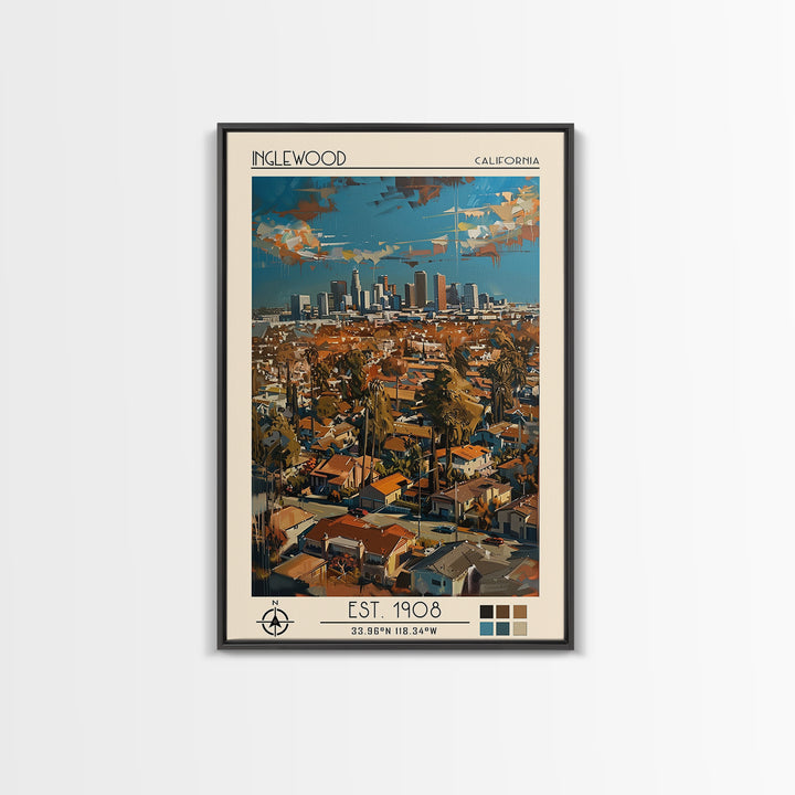 Inglewood Travel Poster, Framed Canvas Print, Poster Print, Travel Wall Art, Modern Wall Decor, Retro Travel Print, Travel Art Print
