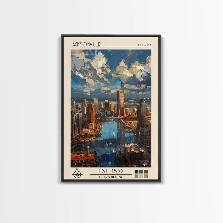 Jacksonville Travel Poster, Framed Canvas Print, Travel Prints, Landscape Art, Vintage Poster, Travel Art Print, Retro Travel Poster