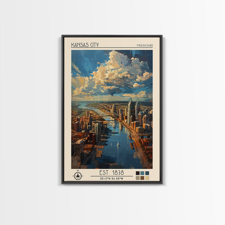 Kansas City Travel Poster, Framed Canvas Print, Poster Print, Travel Wall Art, Travel Decor, Living Room Wall Art, Home Office Decor