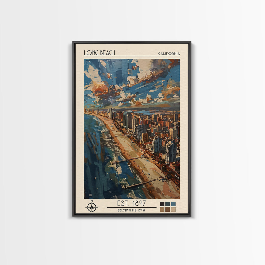 Long Beach Travel Poster, Framed Canvas Print, City Art Print, Travel Wall Art, City Travel Poster, Retro Travel Print, Poster Print