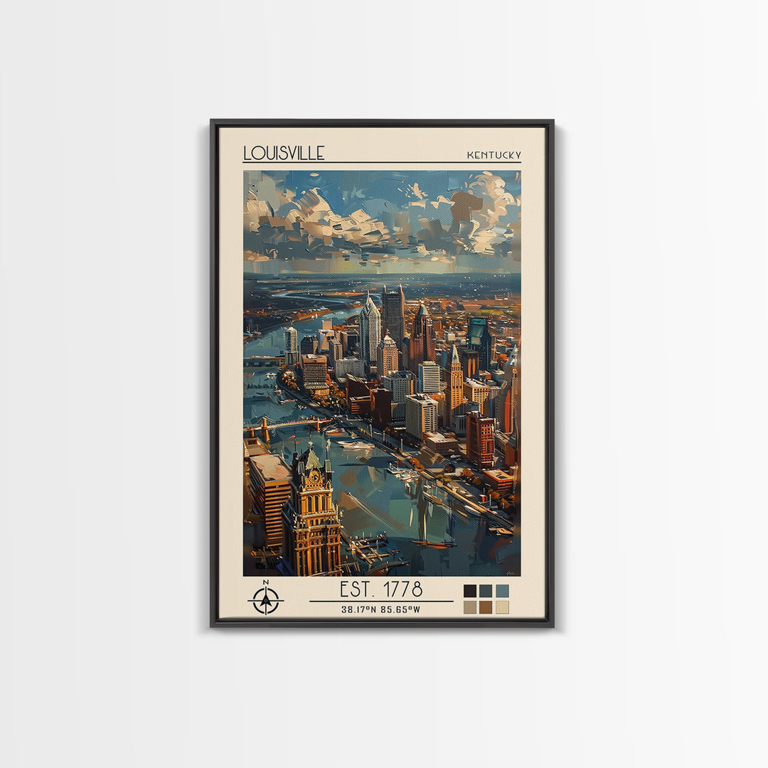 Louisville Travel Poster, Canvas Print, Poster Print, Travel Wall Art, City Illustration, Mid Century Wall Art, Living Room Wall Art