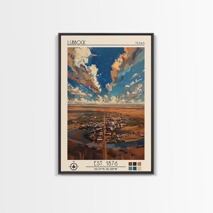 Lubbock Travel Poster, Canvas Print, Vintage Travel Print, City Wall Art, Mid Century Wall Art, Travel Wall Art, Retro Travel Poster