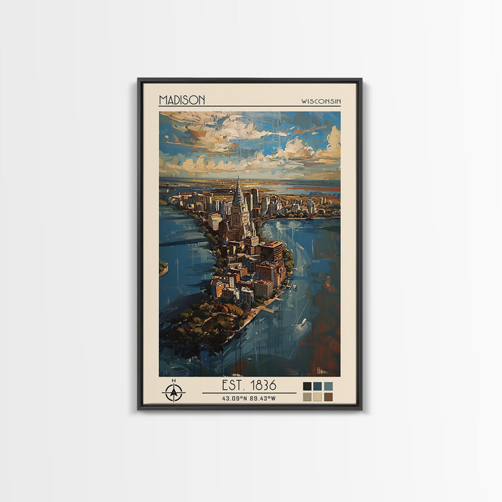 Madison Travel Poster, Framed Canvas Print, City Travel Poster, Vintage City Poster, Wall Art, Travel Posters, Art Print, Poster Art
