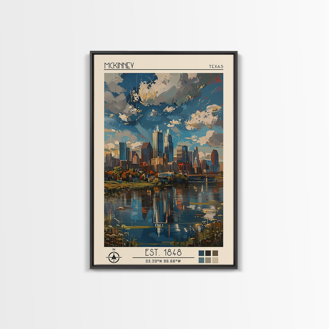 McKinney Travel Poster, Framed Canvas Print, City Travel Poster, Vintage City Poster, City Art Print, Wanderlust Gift, City Wall Art