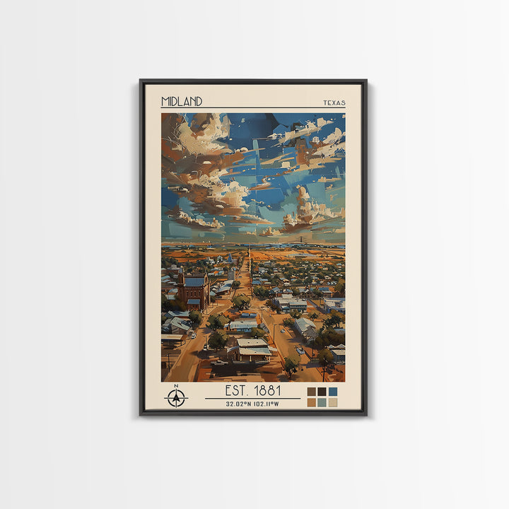 Midland Travel Poster, Canvas Print, Retro Wall Art, Travel Print, Travel Posters, Landscape Art, City Travel Poster, City Art Print