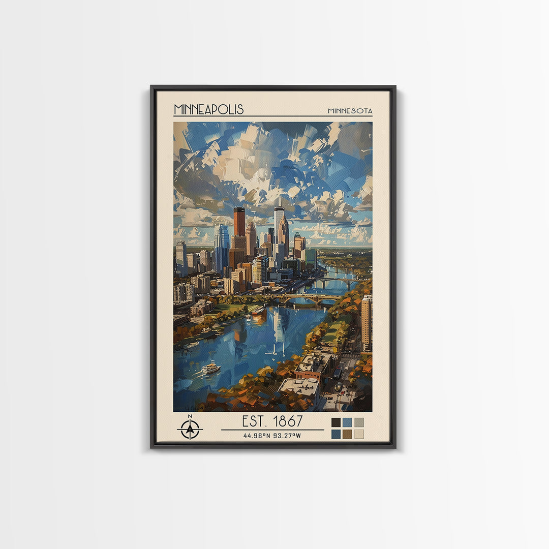 Minneapolis Travel Poster, Framed Canvas Print, Travel Wall Art, City Wall Art, City Travel Poster, Vintage Poster, Travel Art Print