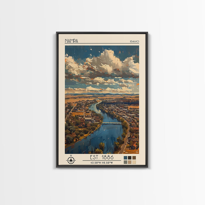 Nampa Travel Poster, Framed Canvas Print, City Art Print, Travel Wall Art, City Illustration, Poster Print, Fine Art Print, Wall Art