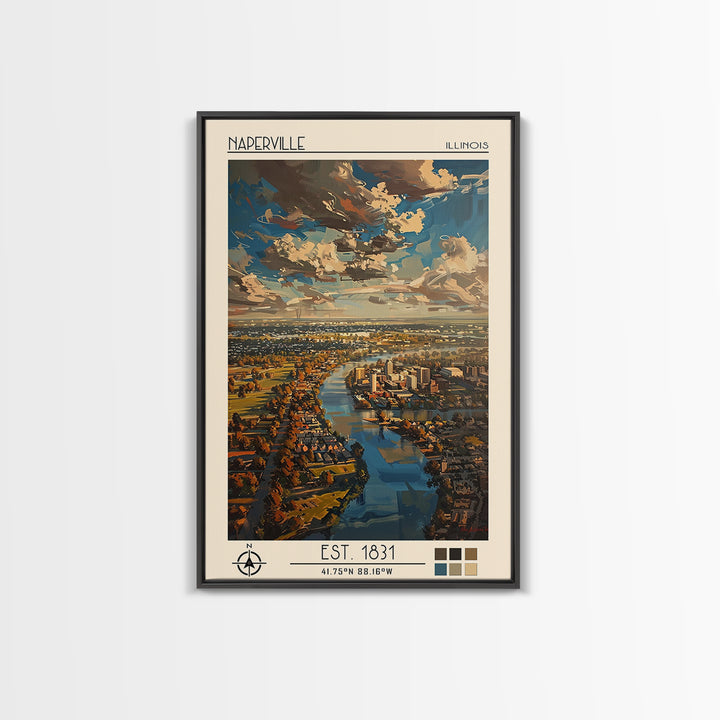 Naperville Travel Poster, Framed Canvas Print, Travel Prints, Landscape Art, Travel Wall Decor, Gallery Wall Set, Retro Travel Print