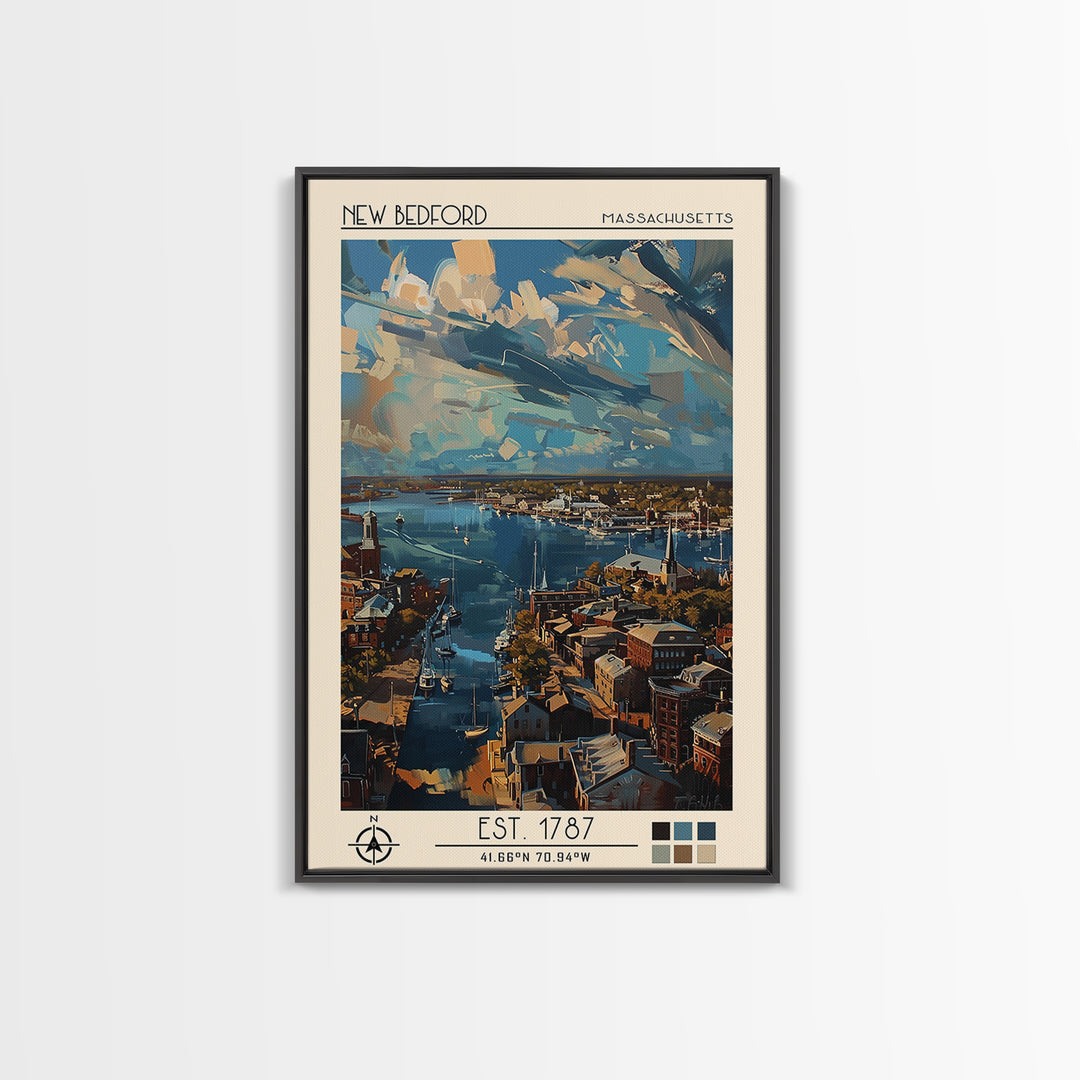 New Bedford Travel Poster, Framed Canvas Print, Travel Art Print, Modern Wall Decor, Home Office Decor, Fine Art Print, Poster Print