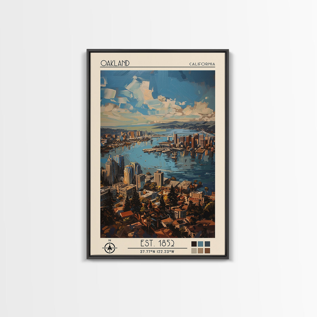 Oakland Travel Poster, Framed Canvas Print, City Art Print, Travel Wall Art, City Illustration, Colorful Wall Art, Home Office Decor
