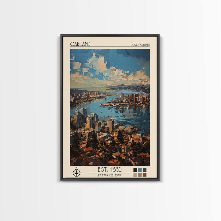 Oakland Travel Poster, Framed Canvas Print, City Art Print, Travel Wall Art, City Illustration, Colorful Wall Art, Home Office Decor