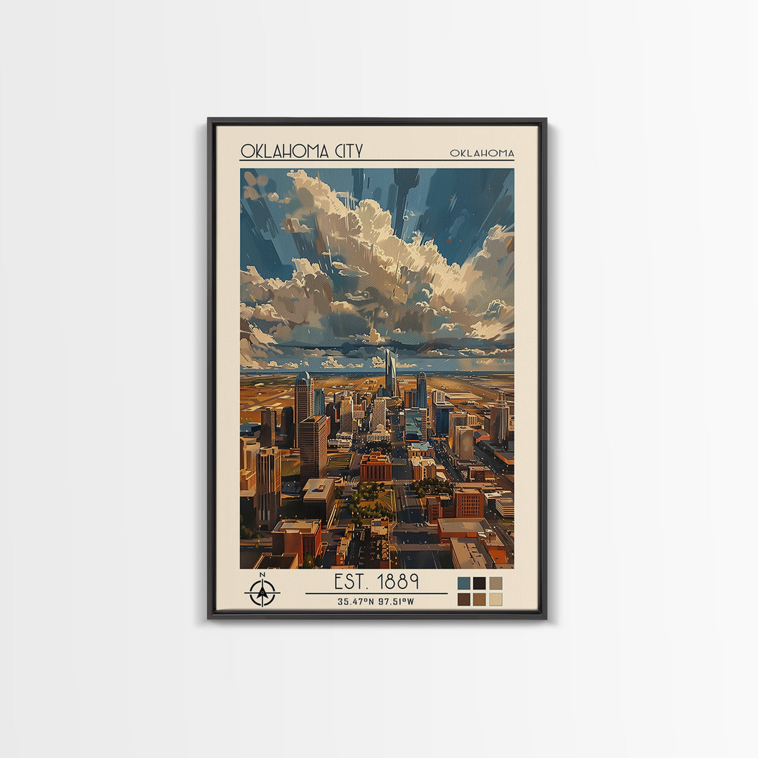 Oklahoma City Travel Poster, Framed Canvas Print, Travel Art Print, Modern Wall Decor, Retro Wall Art, Poster Print, Travel Wall Art