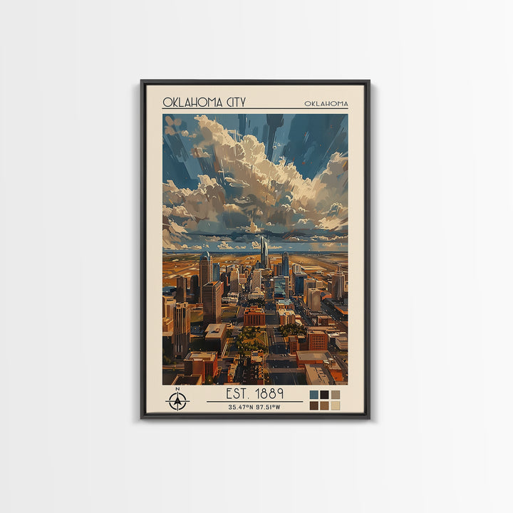 Oklahoma City Travel Poster, Framed Canvas Print, Travel Art Print, Modern Wall Decor, Retro Wall Art, Poster Print, Travel Wall Art