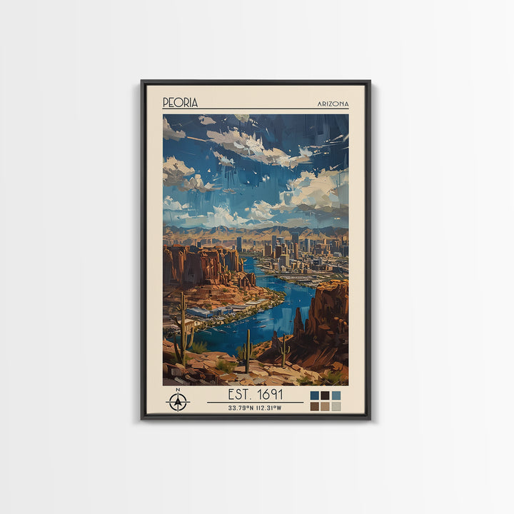 Peoria Travel Poster, Canvas Print, City Travel Poster, Travel Wall Decor, City Wall Art, Mid Century Wall Art, Living Room Wall Art