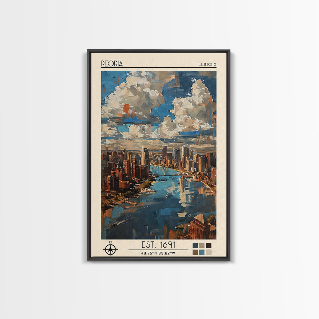 Peoria Illinois Travel Poster, Canvas Print, Vintage Travel Print, City Wall Art, Vintage Poster, Vintage Travel, Vintage Travel Art