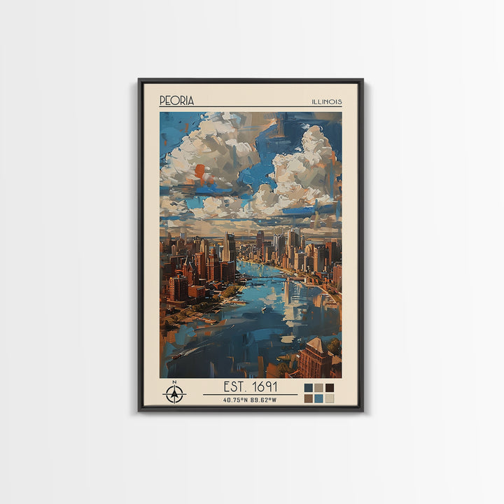 Peoria Illinois Travel Poster, Canvas Print, Vintage Travel Print, City Wall Art, Vintage Poster, Vintage Travel, Vintage Travel Art