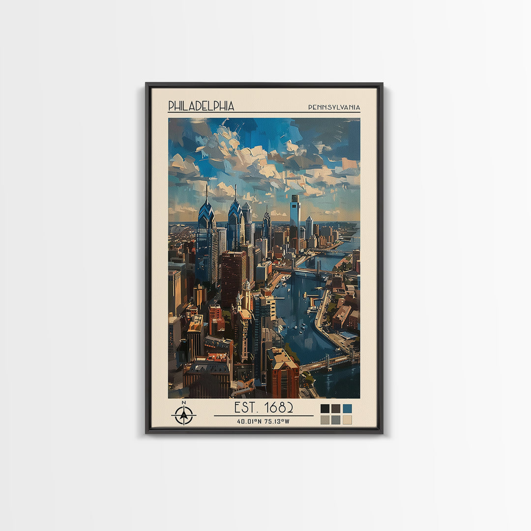 Philadelphia Travel Poster, Framed Canvas Print, City Art Print, Travel Wall Art, City Illustration, Modern Wall Decor, Poster Print