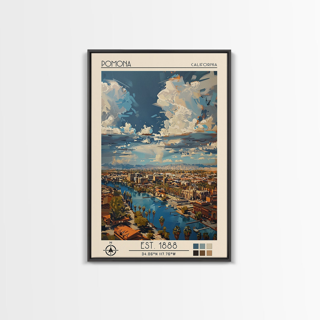 Pomona Travel Poster, Canvas Print, Retro Wall Art, Travel Print, Vintage Travel, City Illustration, Art Print, Mid Century Wall Art